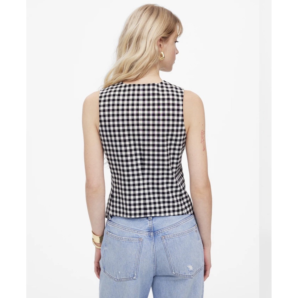 Madewell Single-Breasted Crewneck Vest Size 4 Black White Check Lined NWT - Picture 6 of 10